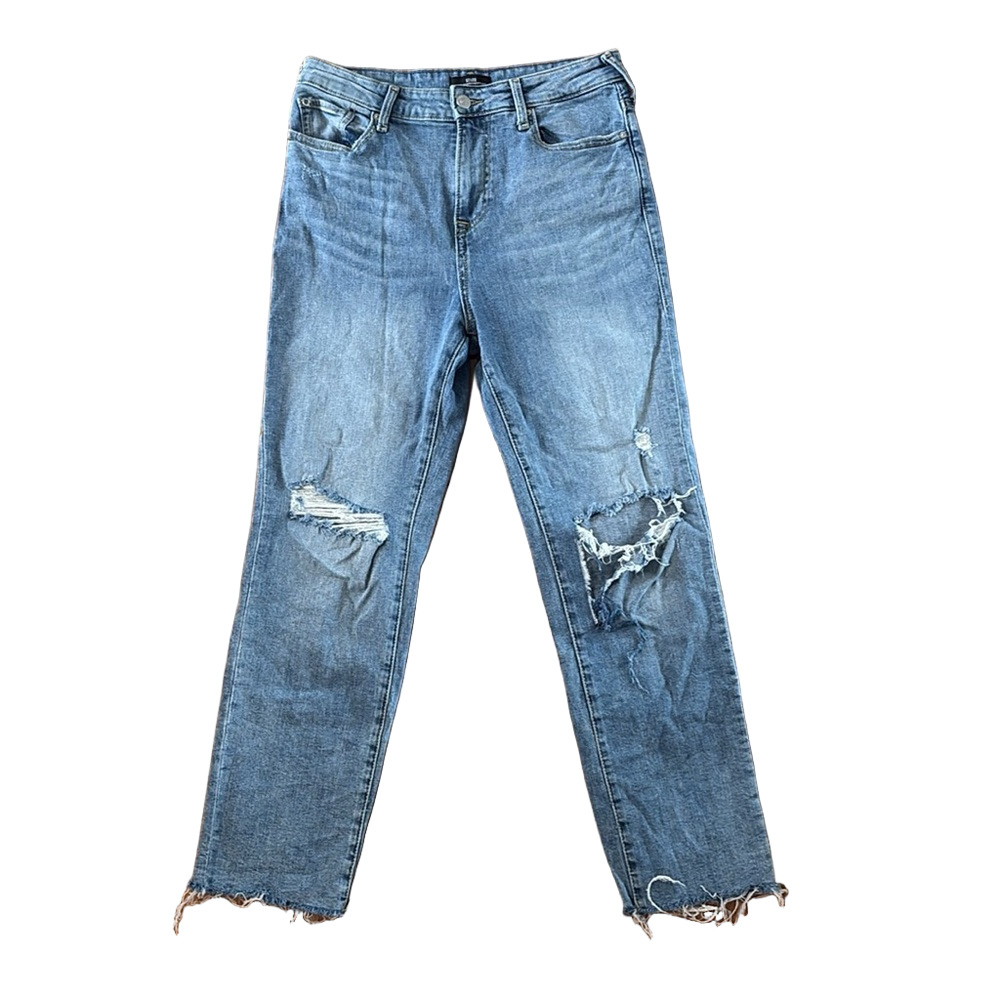 True Religion Starr Mid Rise Cropped Straight Leg Distressed Jeans Size 29